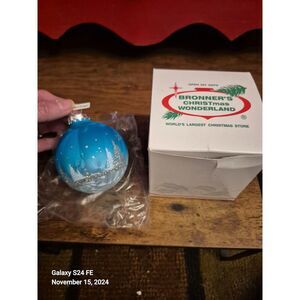 New In Box Bronner's Blue Ice  Christmas Wonderland Ornament Glass Hungary Gift